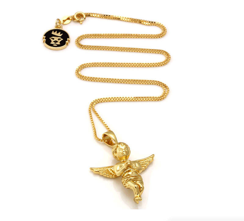 KING ICE 14K Gold .925 Sterling Silver Mini Praying Angel