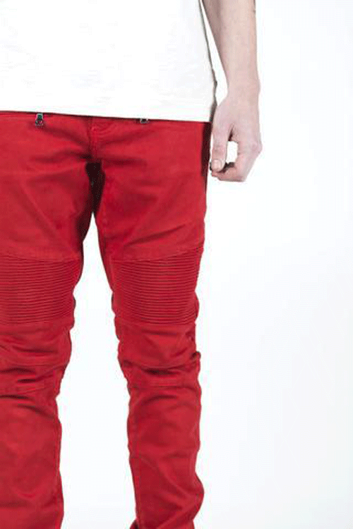 red biker pants