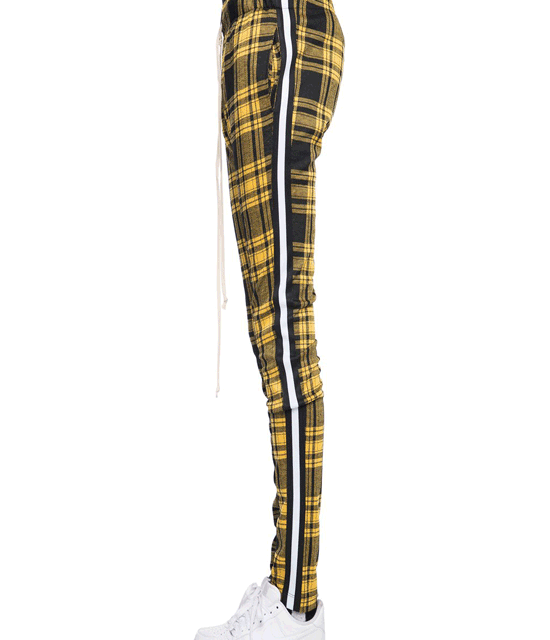 yellow and black plaid pants