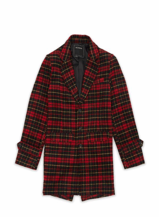 REASON Red and Yellow Plaid Overcoat - Men Style Overcoat Trenchcoat